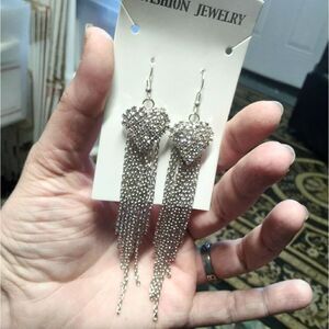 Hearts In Chains Earrings crystals silver toned